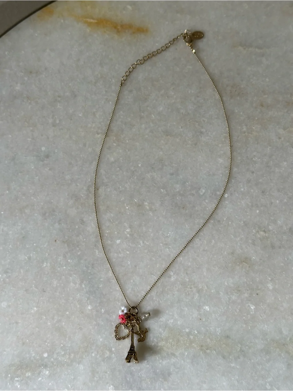 Paris Theme Eiffel Tower Gold Toned Charm Pendant Necklace 19” Parisian Chic